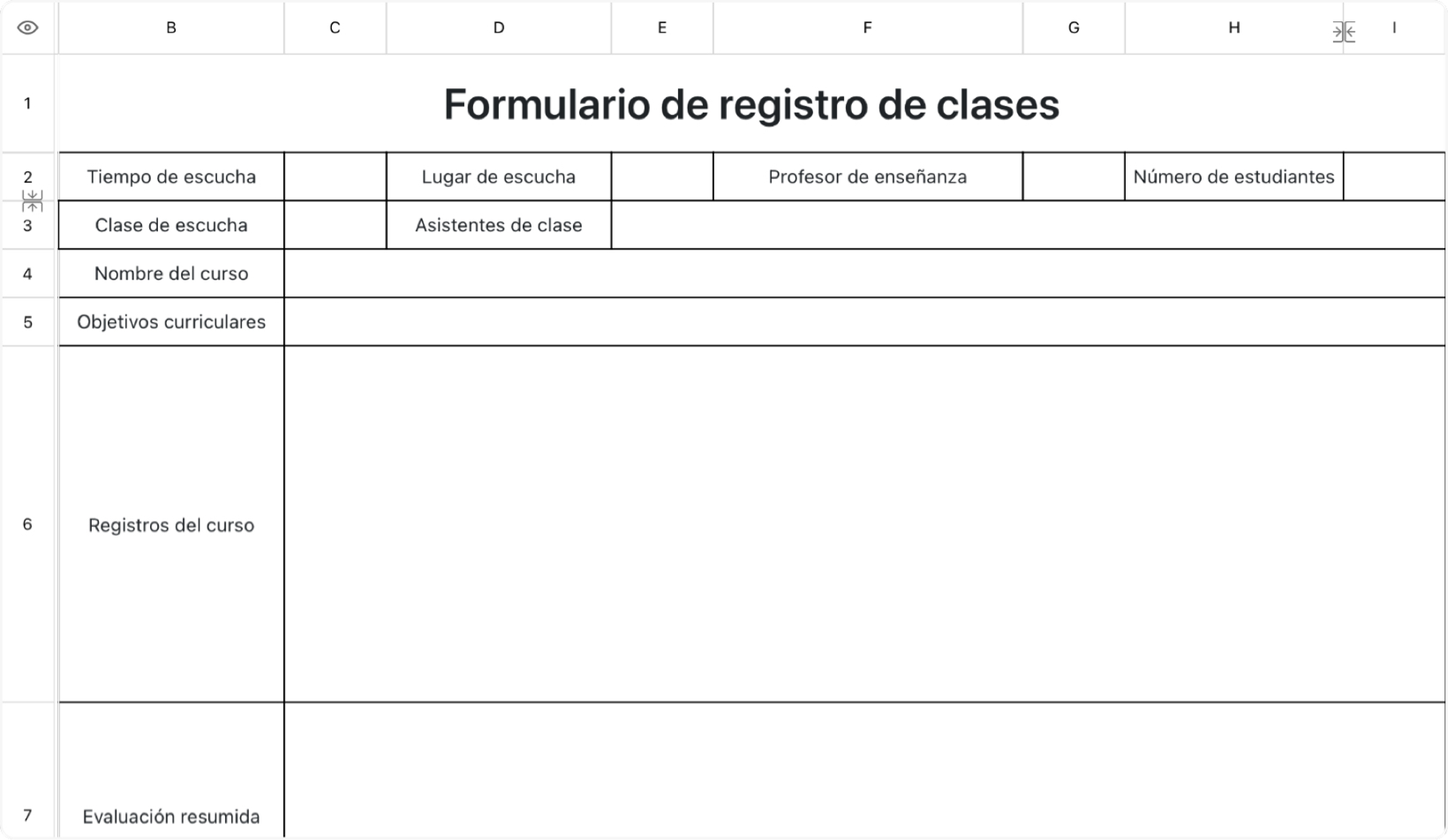 Formulario de registro de clases